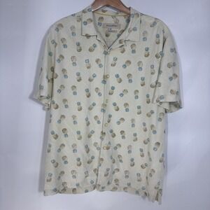 Tommy Bahama Men's Large 100% Silk Hawaiian Shirt Original Fit Yellow Pineapples